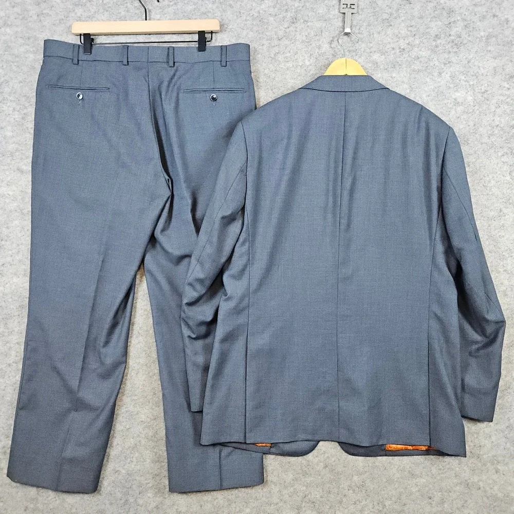 Bianco Berioni Vitale Barberis Canonico Blue/Gry 2-Pc Wool/Silk 44L 39x29.5 FLAW